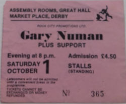 Gary Numan Derby Ticket 01 October 1983